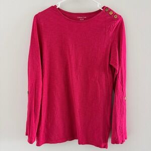 Coldwater Creek Womens Raspberry Pink Cotton Slub Button Shoulder Top XS 4-6